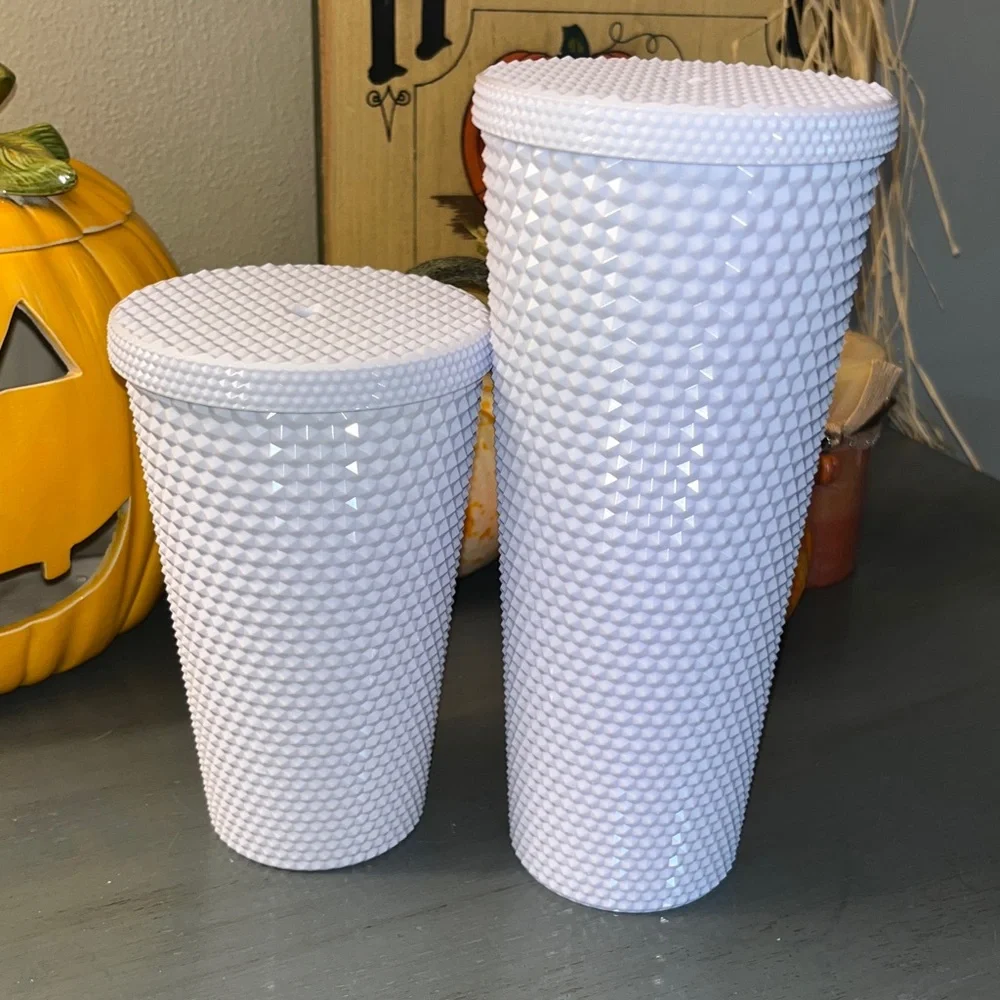 STARBUCKS SPRING 2024 WHITE STUDDED BLING VENTI & GRANDE 24oz / 16oz TUMBLER DUO